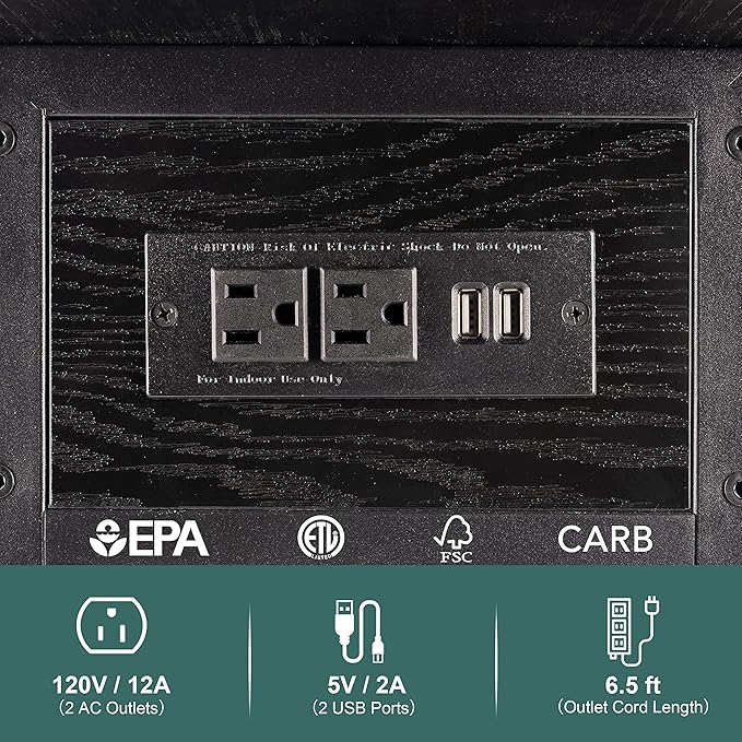 Yoobure End Table with Charging Station, Flip Top Side Table with USB Ports and Outlets, Sofa Couch Table Bedside Table for Living Room Bedroom, Narrow Nightstand with Storage Shelves for Small Space