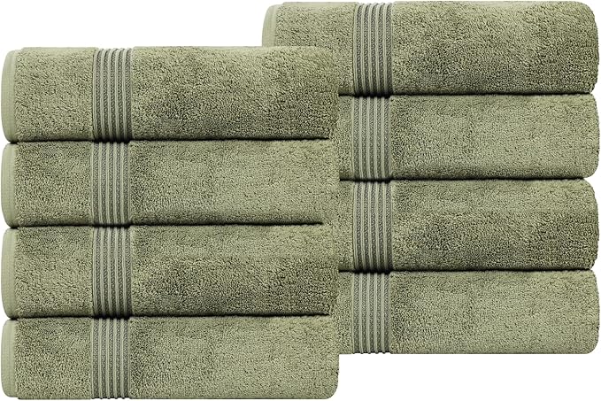 Superior Egyptian Cotton Hand Towel Set, Small Towels for Home Bathroom, Master, Guest Bath, Decor Essentials, Quick Dry, Absorbent, Kitchen, Spa, Hotel, Resort, Adult, Kids, Set of 8, Forest Green