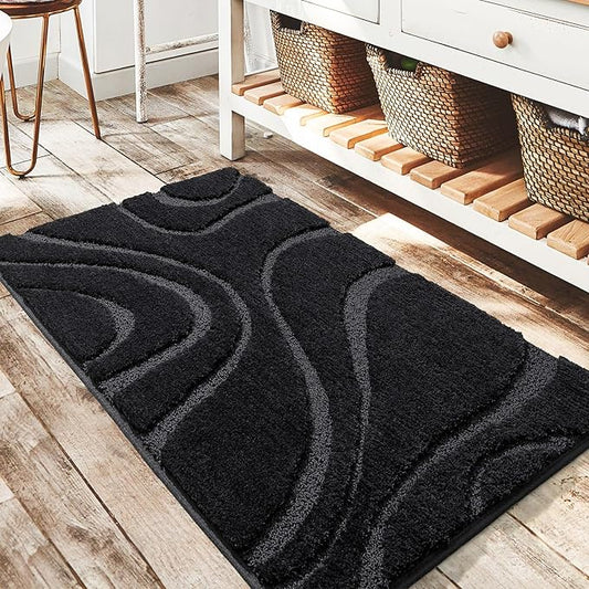 DEXDE Bathroom Rugs Mat,Soft Plush Shaggy Microfiber Bath Rug,Non Slip Bath Mats for Bathroom Floor,Machine Washable Absorbent Carpet for Shower Tub,Black 24"x36"