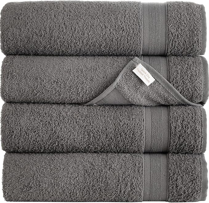 Quick-Dry, Soft & High Absorbent Bath Towels 27"x54" Cotton Turkish Bath Towel Set of 4 | Daily Use 100% Cotton Towels for Bathroom, Gym & More | Bathroom Towels Set (4 Pcs, Grey)