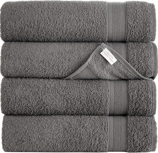 Quick-Dry, Soft & High Absorbent Bath Towels 27"x54" Cotton Turkish Bath Towel Set of 4 | Daily Use 100% Cotton Towels for Bathroom, Gym & More | Bathroom Towels Set (4 Pcs, Grey)