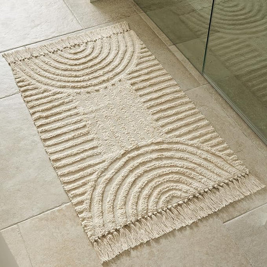 KIBAGA Beautiful Boho Rug with Tassels for Your Bathroom - Soft 2 x 3 ft. Cotton Rug Fits Perfectly Into Your Bath - Washable, Non-Slip Mat Ideal to Enhance Any Modern Home Decor, 24 x 36 inch