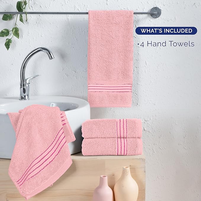 Elegant Comfort Premium Turkish Cotton 4 Pack Hand Towel Set - 16 x 28 inch, Luxurious Hotel Spa Quality 100% Turkish Cotton 4PC Hand Towel Set - Highly Absorbent - Soft Bathroom Towels, Dusty Rose