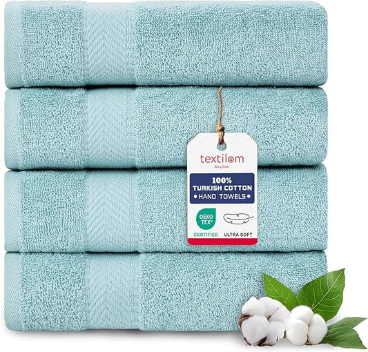TEXTILOM Turkish Hand Towels for Bathroom – Hotel and Spa Quality & Soft & Absorbent & Quick Dry Bathroom Hand Towels – 100% Cotton Turkish Hand Towel Set of 4 (16 x 28 inches) - Aqua
