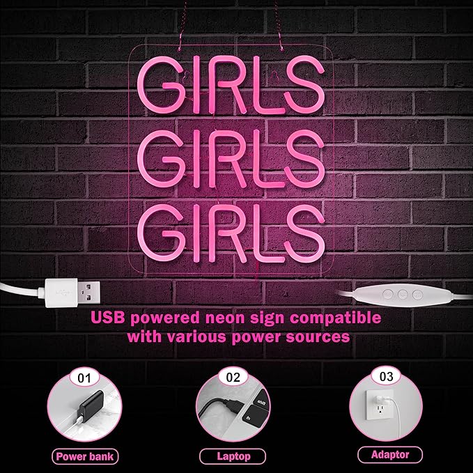 Neon Signs Girls Beer Bar Home Art Neon Light LED Neon Lights Sign with Dimmer for Bedroom Office Hotel Pub Cafe Recreation Room Man Cave Wall Sign Decor(Pink)