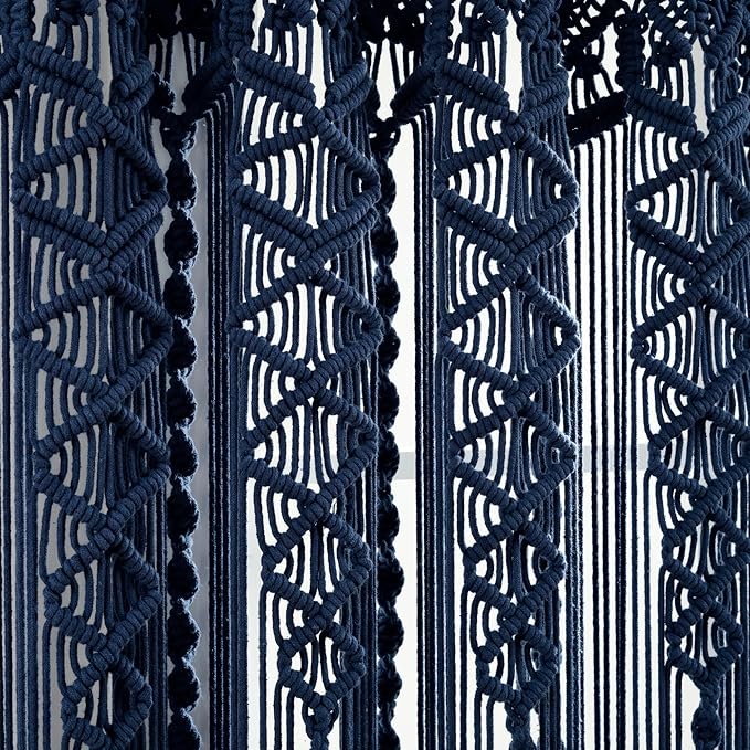 Lush Decor Boho Macrame Textured Cotton Window Curtain Panel, Single Panel, 40" W x 84" L, Navy - Doorway Curtain - Room Divider, Wedding Or Wall Decor - Boho Curtain - Macrame Curtains for Windows