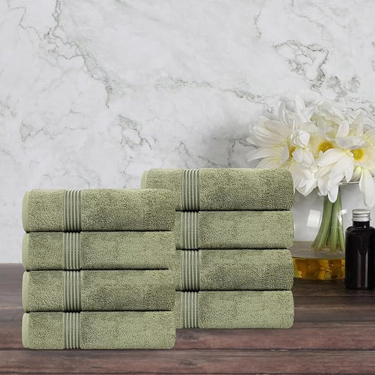Superior Egyptian Cotton Hand Towel Set, Small Towels for Home Bathroom, Master, Guest Bath, Decor Essentials, Quick Dry, Absorbent, Kitchen, Spa, Hotel, Resort, Adult, Kids, Set of 8, Forest Green