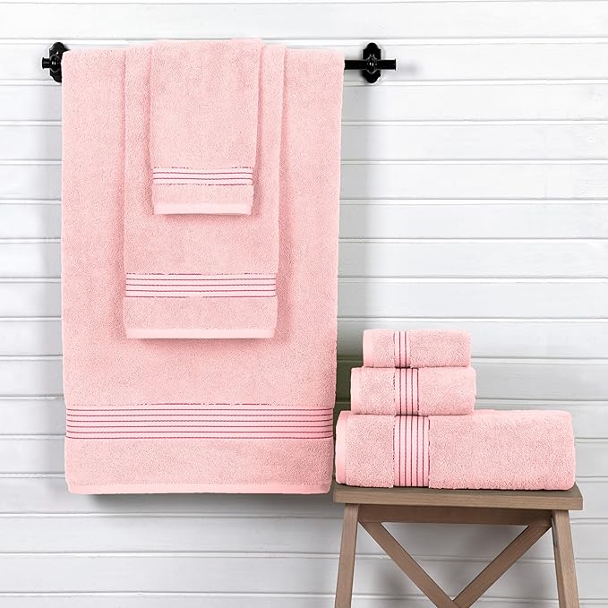 Elegant Comfort Premium Cotton 6-Piece Towel Set, Includes 2 Washcloths, 2 Hand Towels and 2 Bath Towels, 100% Turkish Cotton - Highly Absorbent and Super Soft Towels for Bathroom, Dusty Rose