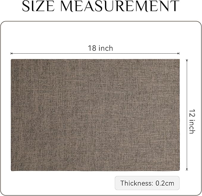 Softalker Faux Linen Placemats Set of 12-12 x 18 Inch, Heat Resistant Double Layered Durable Burlap Farmhouse Place Mats, Non-Slip Washable Rustic Table Mats for Dining, Kitchen, Party（Brown