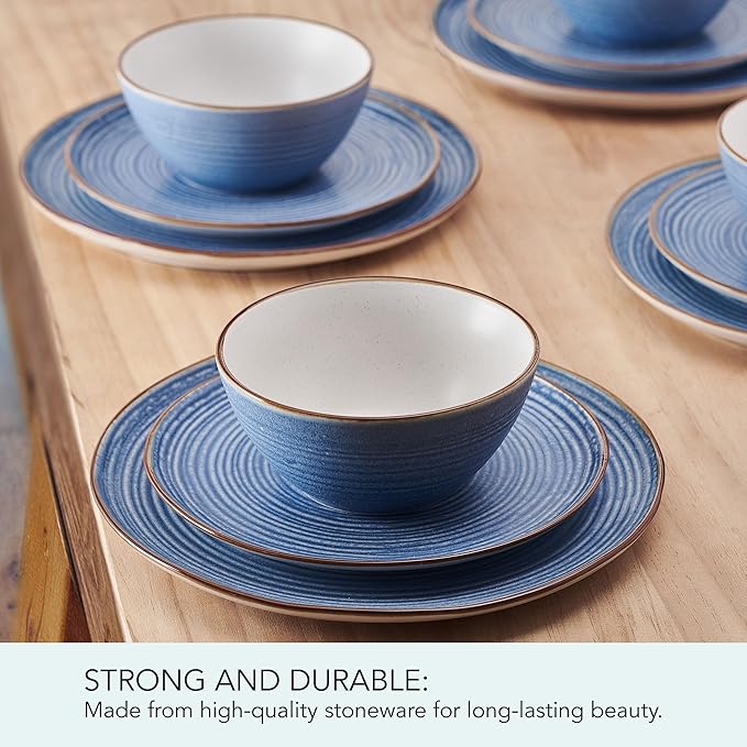 Pfaltzgraff Rowan Blue 12 Piece Plate Bowl Dinnerware Set, Service for 4