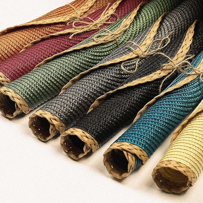 Noctiflorous Round Braided Placemats Set of 6 Table Mats 15 Inches Washable Heat Resistant for Dining Table Non-Slip Indoor Outdoor Place Mats for Thanksgiving Christmas Easter(Green Thin Edge 6)