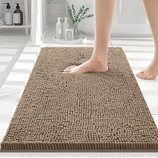 Smiry Luxury Chenille Bathroom Rugs 30x20, Extra Soft and Absorbent Shaggy Bath Mat, Machine Washable, Non-Slip Plush Carpet Runner for Tub, Shower, and Floor, Home Decor Accessories, Camel