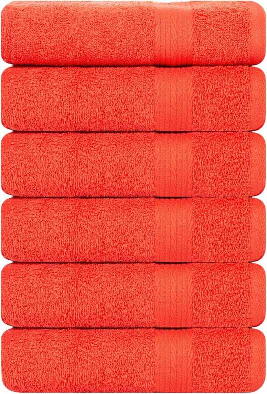 Ample Decor Hand Towel 18 X 28 Inch Pack of 6 600 GSM 100% Cotton,Oeko Tex Certified Soft Absorbent Thick Durable Premium Quality, for Hotel, Bathroom, Spa, Daily Use, Gym - Machine Washable-Orange