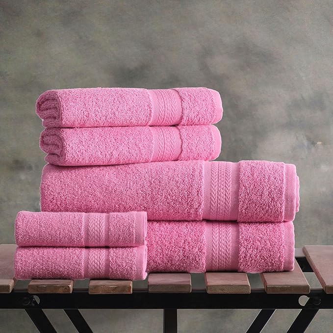 Quick-Dry, Soft & High Absorbent Bath Towels Cotton Turkish Bath Towel Set of 6 | Daily Use 100% Cotton Towels for Bathroom, Gym & More | Bathroom Towels Set (6 Pcs, Hot Pink)