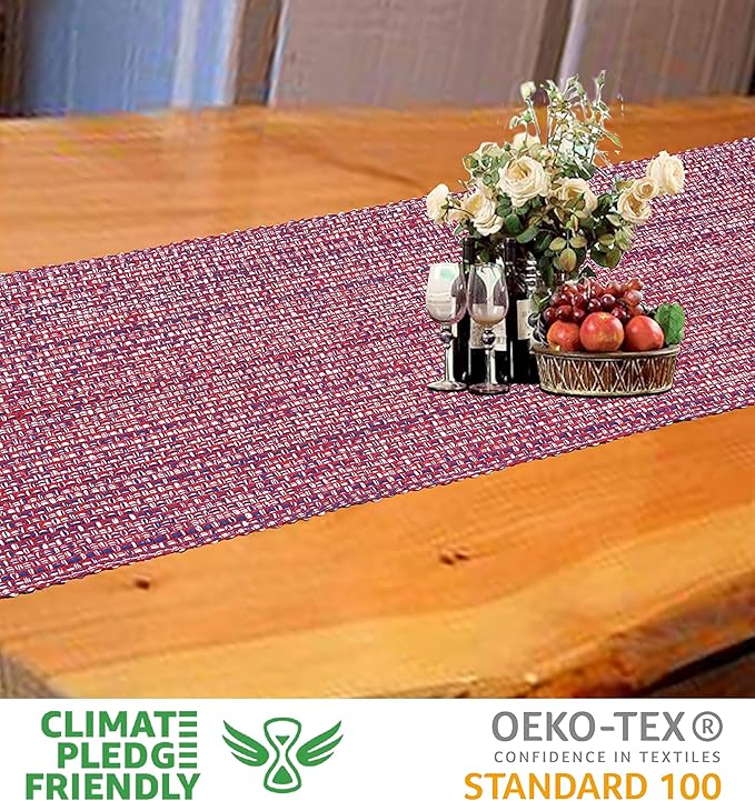 Urban Villa Table Runner 100%Cotton Two Tone Tablerunner Home Kitchen Dining Décor Table Runner 14''x72''Red/Blue/White Table Runner with Fringes Cocktail Party Wedding BBQ's Everyday use Table Runner