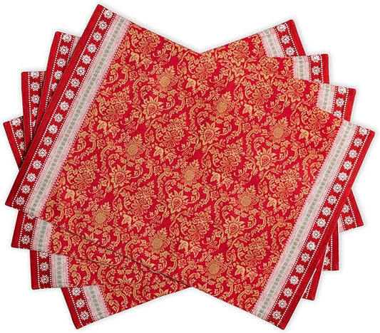 Maison d' Hermine Placemats Set of 4 100% Cotton Washable Cloth Place Mats, Reusable Table Mats for Kitchen Dining Decoration, Party, Wedding, Restaurant (Sofia, 13" x 19")