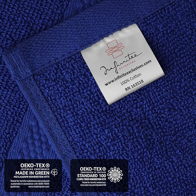 Infinitee Xclusives Luxury 100% Ring-Spun Cotton Hand Towels for Bathroom Set of 6 (16x28 inches) - Soft, Absorbent & Quick-Drying Bath Towels for Bathroom, Gym, Spa & Hotel Use (Tranquil Navy)