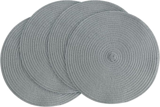 Floroom 15 Inch Round Braided Placemats Set of 4, Washable Heat Resistant Cotton Polyester Circle Place Mats for Kitchen Dining Table - Charcoal Grey