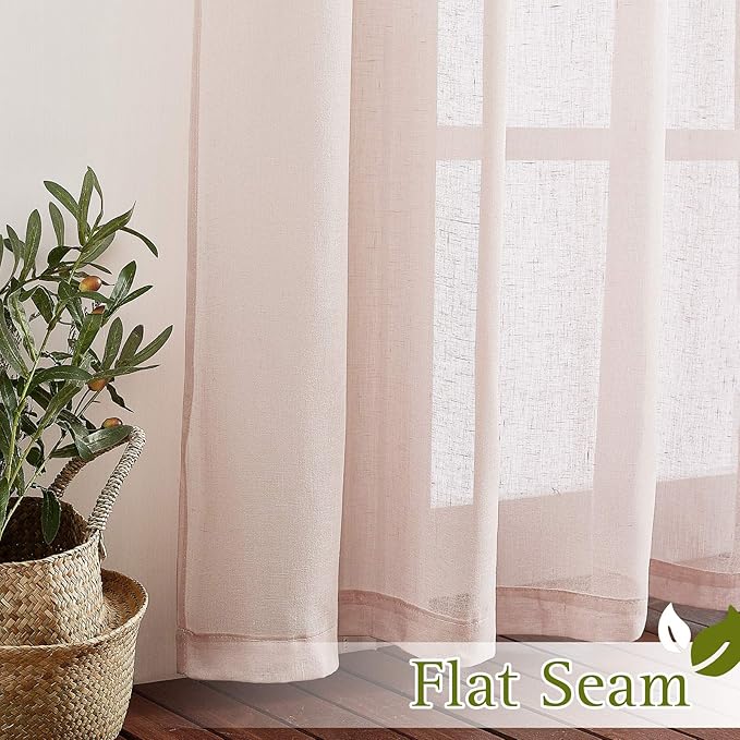 NICETOWN Linen Textured Semi Sheer Bedroom Curtains, Grommet Semi Sheer Window Drapes Privacy with Light Filtering for Sliding Glass Door/French Door, W70 x L96, Dusty Blush, 2 Panels