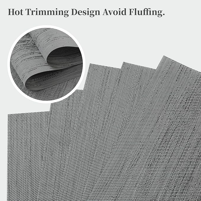 Leetaltree Grey Placemats, Heat Resistant Non-Slip Place mats for Dining Table, Washable Durable PVC Vinyl Woven Table Mats (Set of 4)