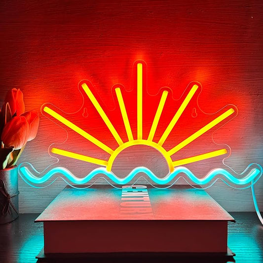 Sunrise Sunset Neon Sign Sun Wave Led Neon Signs Beach Sea Wave Led Neon Lights for Man Cave Bedroom, Wedding, Living Room, Party, Bar Decor USB Powered with Dimmer