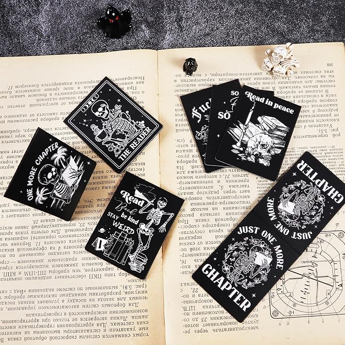 Gothic Skeleton Magnetic Bookmarks: 8 Pcs Horror Skull Magnet Book Markers Dark Romance Book Mark Clips for Reading, Gifts for Women Men Book Lovers Office School Supplies