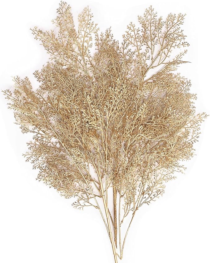 Fake Golden Branch Plants, Christmas Artificial Gold Antlers Plant 30" Tall Plastic Twig Branches Faux Grass for Xmas Décor Party Indoor Outdoor Wedding Table Centerpiece DIY Decoration - 2 Pack