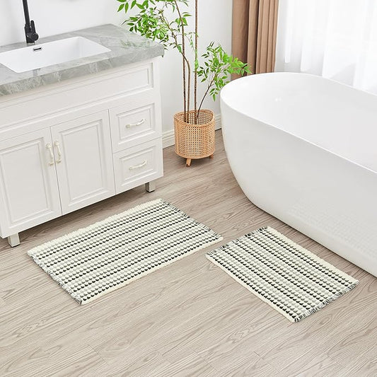 Douceur Boho Bath mat for Bathroom Floor Non Slip, Acrylic Blend Cute Bath Mats with Tassels, Quick Dry Bath mats Machine Washable, 20" x 32", Grey