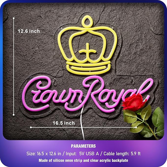 Crown Neon Sign for Wall Decor Beer Light Up Signs Whiskey LED Lights for Man Cave Bar Pub Store Party Club