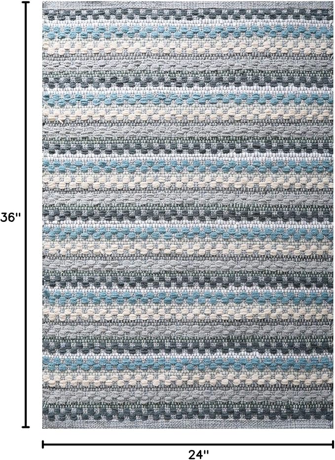Chenille Bath Mat Rug 24x36 inch - 100% Cotton Soft Absorbent and Machine Washable Shower Bath Rug - Aqua Combo