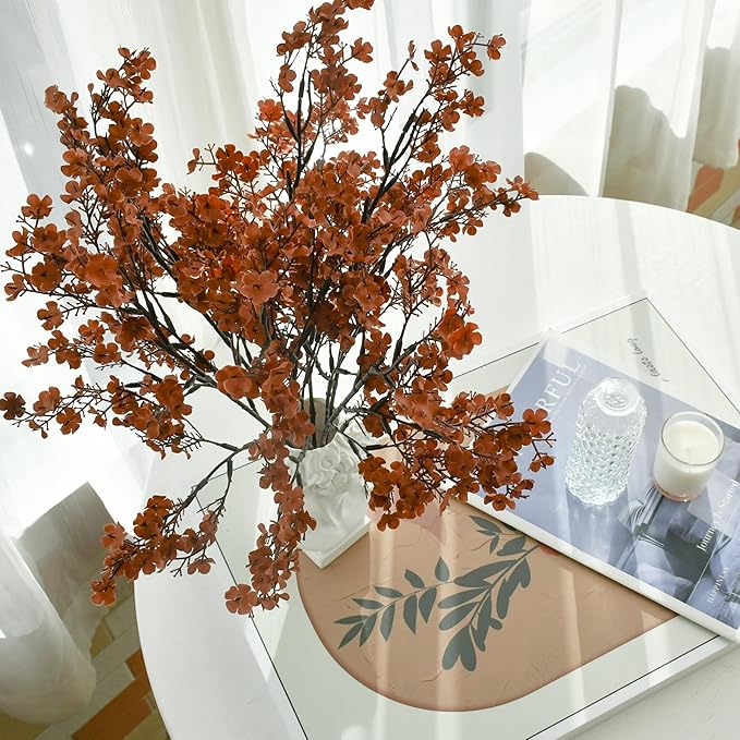 Mandy's Brown Artificial Baby’s Breath Flowers 6 Bundles Silk Gypsophila with Bendable Stems for Fall Centerpiece Wedding Decor and Table Arrangements