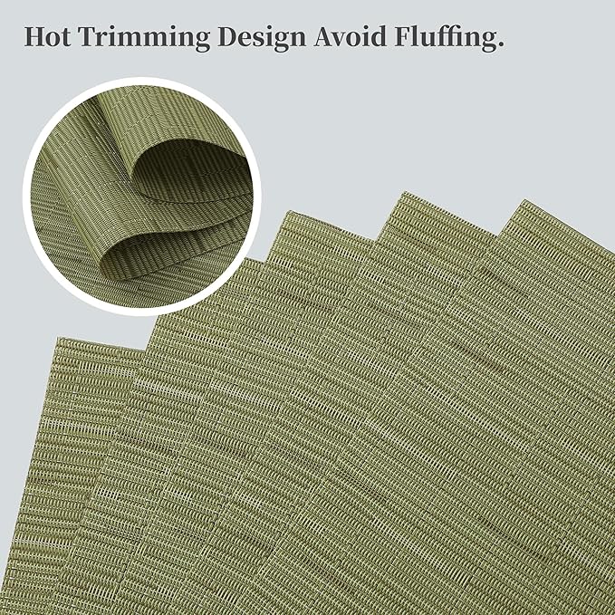 Leetaltree Pea Green Placemats Set of 6 - Heat Resistant Non-Slip Place mats for Dining Table, Washable Durable PVC Vinyl Woven Table Mats（Pea Green, 6）