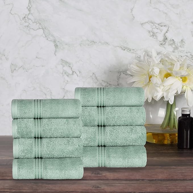 Superior Egyptian Cotton 8-Piece Hand Towel Set, Towel Basics For Quick Dry, Absorbent Small Towels, Facial, Spa, Kitchen, Bathroom Essentials, Apartment, Guest Bath, Soft, Washcloth, Sage