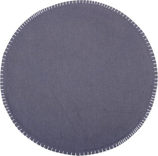 Urban VillaPlacemats Embroidery with White Stitches Grey Color Round Placemats 100% Cotton Fused Placemats 16'' Round Over Sized Set of 6 Ribbed WeavePlacemats Heavier Quality