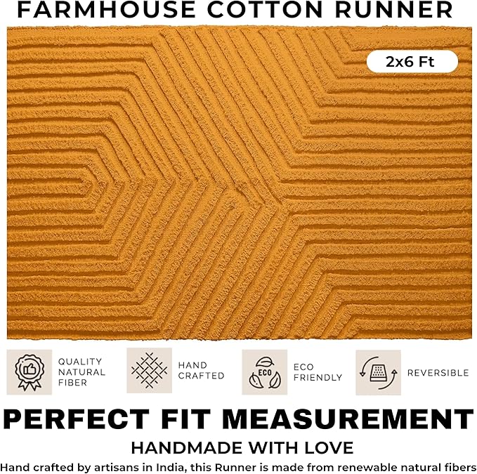 Boho Runner Rug 2x6' Washable Kitchen Rugs with Tassels Indoor Farmhouse Rugs for Bedroom Aesthetic Tufted Rug for Laundry Room Doorway Living Room_Mustard