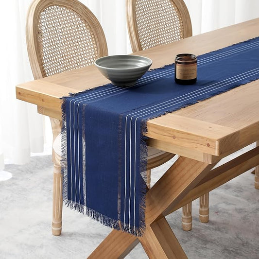 Chassic Farmhouse Style Table Runners, Rustic Boho 108 inches Long Table Runner for Dining Room,Holiday, Party and Wedding Tabletops Decor, 14 x 108 inch - Navy Blue