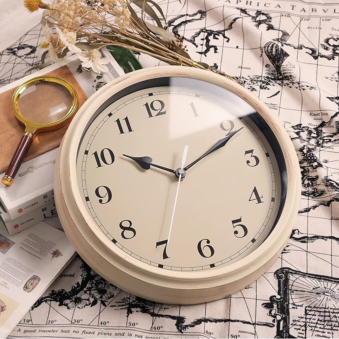 AYRELY® Decorative Vintage Wall Clock - 11Inch Silent Non-Ticking Clocks Battery Operated - Classic Decor for Living Room, Farmhouse, Kitchen, Bedroom, Bathroom (White)