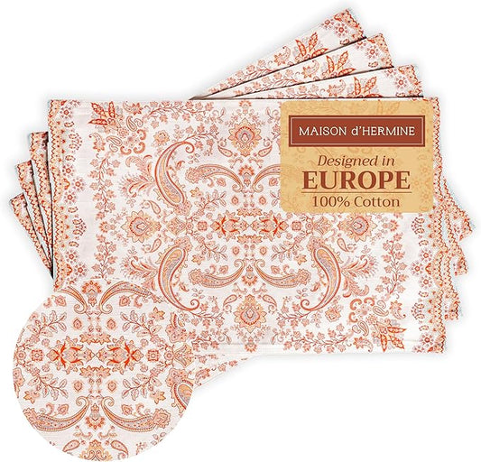 Maison d' Hermine Placemats Set of 4 100% Cotton Washable Cloth Place Mats, Reusable Table Mats for Kitchen Dining Decoration, Party, Wedding, Restaurant (Cachemire, 13" x 19")