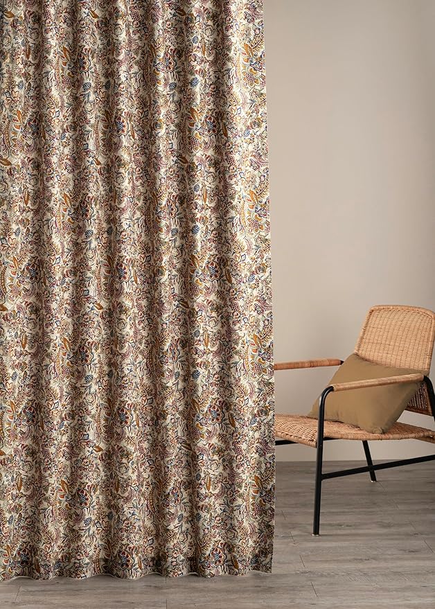 Maison d' Hermine Curtains for Living Room 100% Cotton 108 inch Length One Panel Light Filtering Curtains for Bedroom Windows with Rod and Loop Pockets Drapes (Jaipur, 50" W x 108" L)