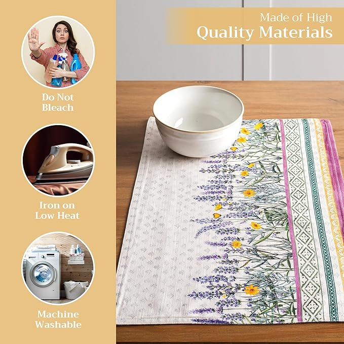 Maison d' Hermine Placemats Set of 4 100% Cotton Washable Cloth Place Mats, Reusable Table Mats for Kitchen Dining Decoration, Party, Wedding, Restaurant Spring/Summer (Fanny Lavender, 13" x 19")