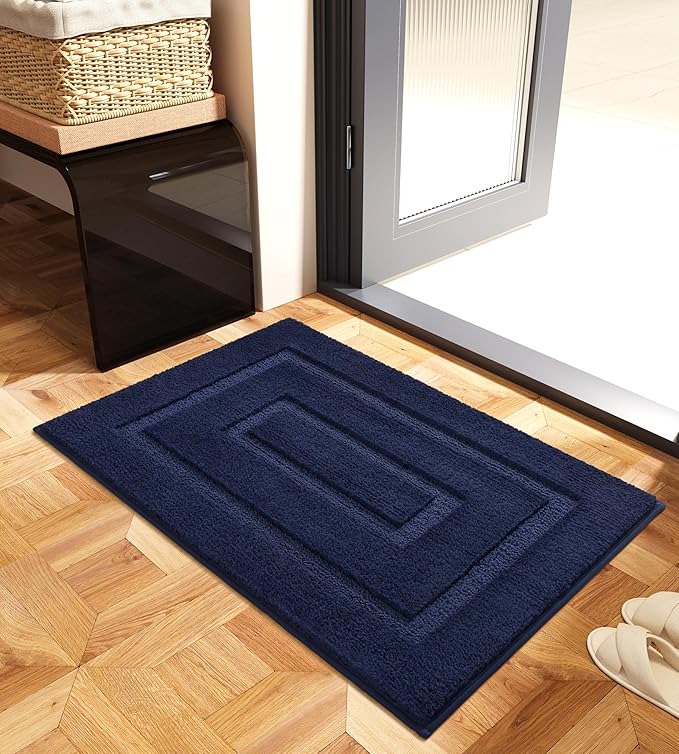 HOMORE Bathroom Runner Rug 24x36 Inch, Navy Blue Non Slip Bath Rug for Bathroom, Thick Soft and Absorbent Microfiber Bathroom Mat, Washable Plush Bath Runner Rugs Carpet for Shower Floor