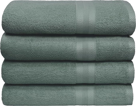 BOUTIQUO Premium Cotton 4 Pack Bath Towel Set - 100% Pure Cotton - 4 Bath Towels 27x54 - Ideal for Everyday use - Ultra Soft & Highly Absorbent - Jade