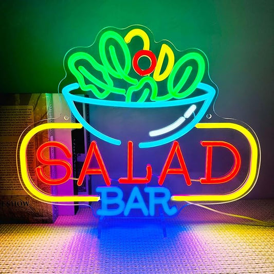 Salad Bar Neon Sign for Wall Decor LED Salad Neon Lights for Home Bar Kitchen Restaurant Buffet Vegan Fresh Vegetables Cafe Party Decoration
