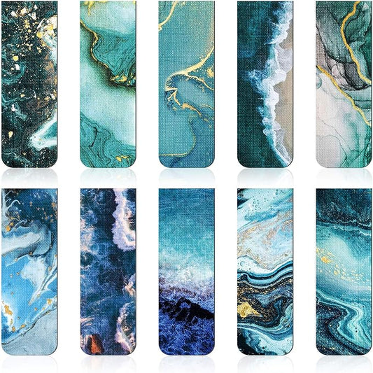 Zonon 10 Pieces Magnetic Bookmarks Magnet Page Markers Assorted Book Markers Durable Magnetic Page Clip for Students Teachers Reading, Multi Ocean Patterns