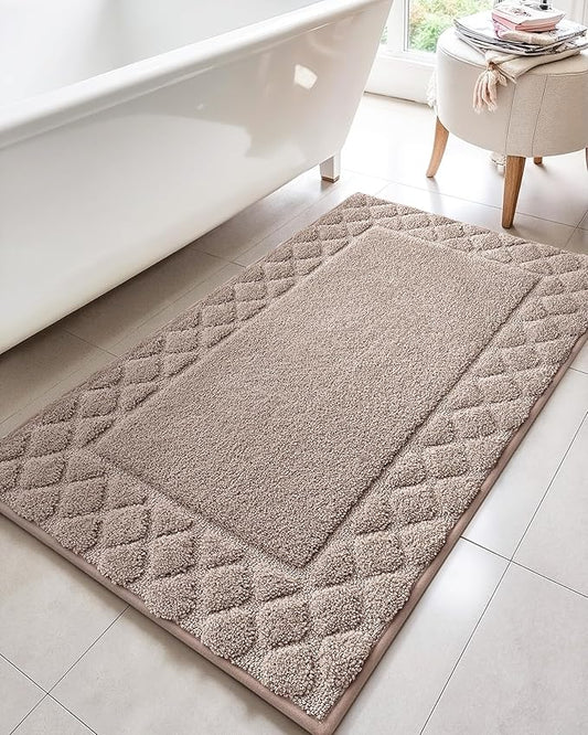 Color&Geomety Long Bathroom Rugs Runner Non Slip 24"x43", Absorbent Light Brown Bath Mat Washable, Luxury Bathroom Mat Shower Mat Outside Shower