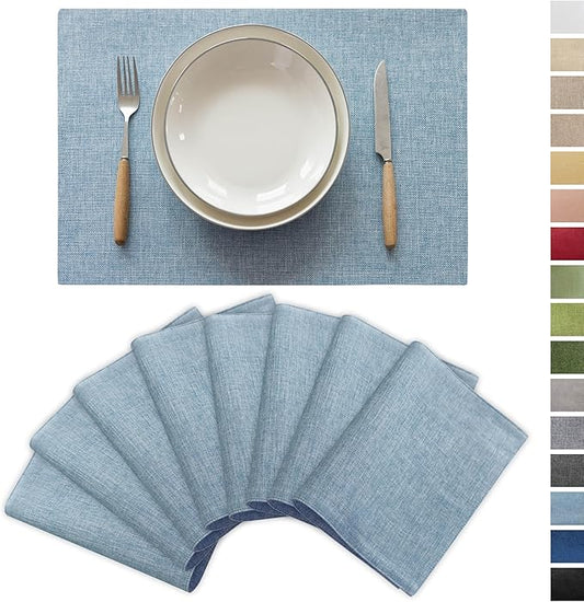 Demetex Placemats Set of 8 Heat Resistant Blue Placemats Soft Washable Linen Place Mats Table Mat for Dinner Gathering Banquet, 13x19 inch, Blue