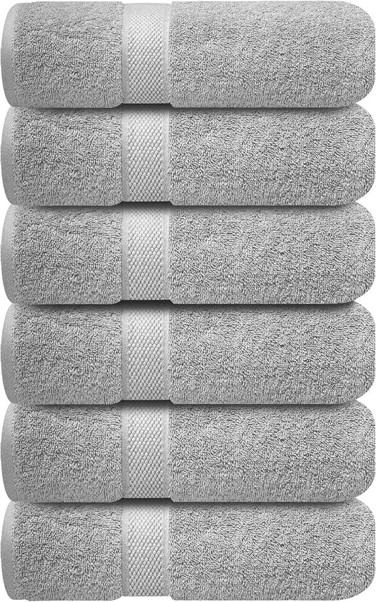 Infinitee Xclusives Luxury 100% Ring-Spun Cotton Hand Towels for Bathroom Set of 6 (16x28 inches) - Soft, Absorbent & Quick-Drying Bath Towels for Bathroom, Gym, Spa & Hotel Use (Charming Grey)