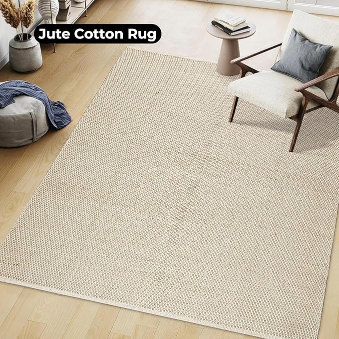 Bedding Craft Jute Cotton Matty Area Rug for Living Room 48x72 Inch - Natural - Machine Washable 4x6 Feet Rugs - 70% Jute and 30% Cotton