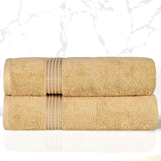 Superior Egyptian Cotton Bath Towel Set, Home Bathroom Towels, Master, Guest Bath, Decor Essentials, Quick Dry, Absorbent, Large Body Towels, Spa, Hotel, Resort, Adult, Kids, Set of 2, Gold