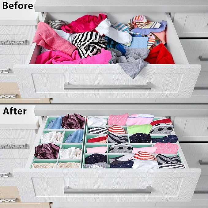 Simple Houseware 4-Pack Drawer Organizer Set - Closet Dividers for Underwear, Socks, Bras, Scarves, Ties - Foldable Non-Woven Storage Boxes, Turquoise
